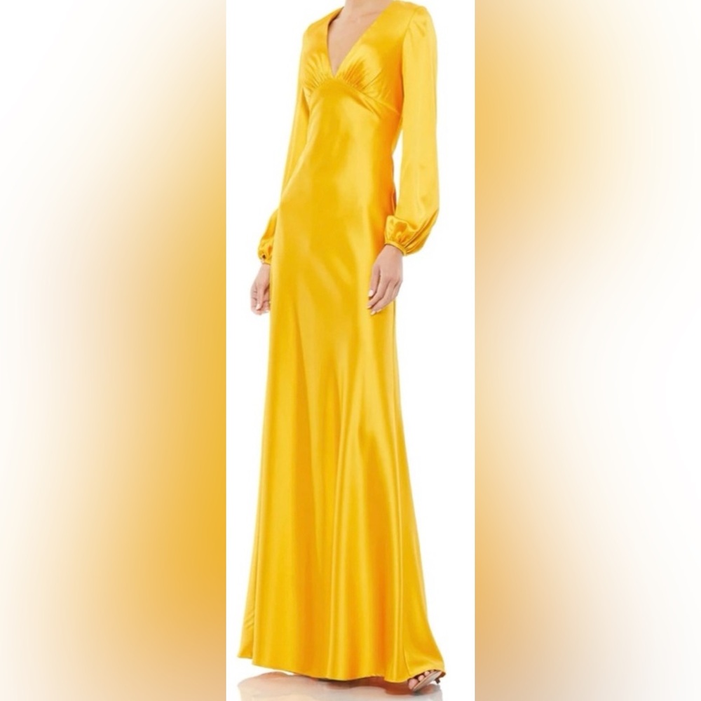 IEENA for MAC DUGGAL 55693 Satin Evening Dress Gem Yellow Women’s Size 12 NWT - Picture 3 of 7